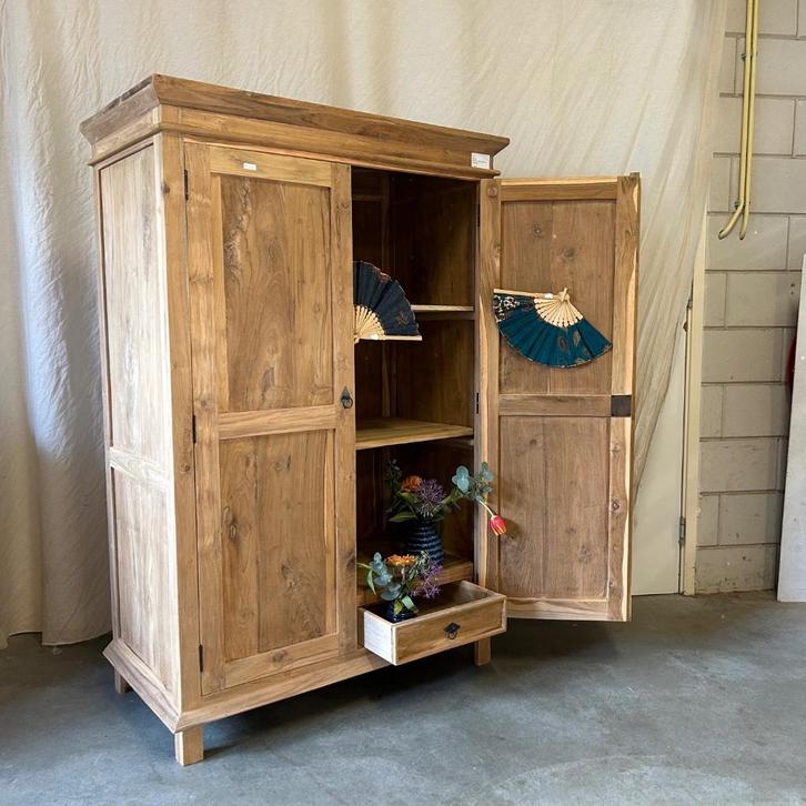 Meidenkast – teakhout – handgemaakt - TTM Wonen, Huis en Inrichting, Kasten | Kledingkasten, Nieuw, 150 tot 200 cm, 50 tot 100 cm