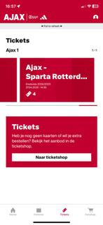 2 kaartjes Ajax Sparta vak 114, Tickets en Kaartjes, Twee personen, April