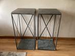 Twee grijze hoge Site table met steen, Huis en Inrichting, Tafels | Sidetables, Ophalen, Gebruikt, 50 tot 100 cm, Vierkant