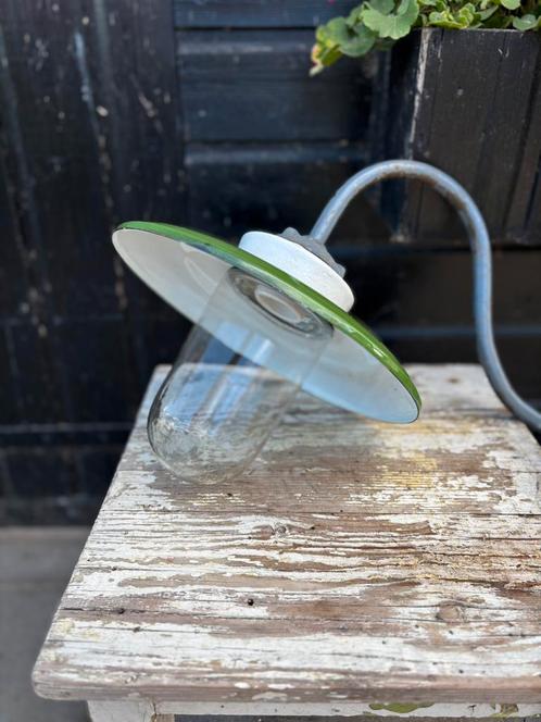 Brocante muurlamp groen emaille, Antiek en Kunst, Curiosa en Brocante, Ophalen