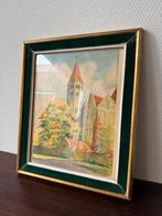 Vintage Lijst, Goud en Groen Velours met Prent van Clervaux, Minder dan 50 cm, Gebruikt, Ophalen of Verzenden, Minder dan 50 cm
