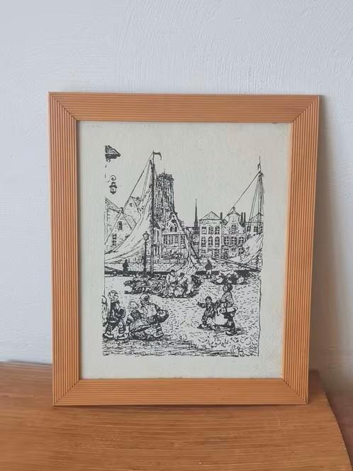 Litho Alfred Ost Mechelen Romboutskerk de Dijle Vischmarkt., Antiek en Kunst, Kunst | Litho's en Zeefdrukken, Ophalen