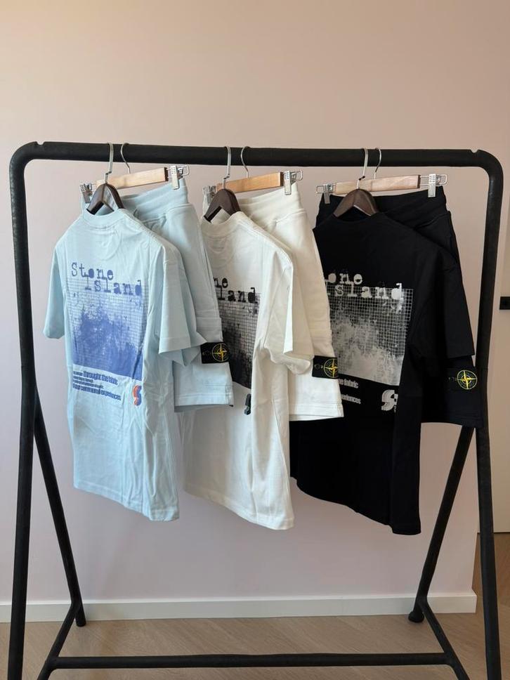 Stone island zomer set t-shirt en korte broek, Kleding | Heren, T-shirts, Nieuw, Wit, Verzenden