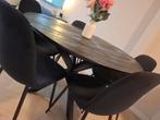 Mango houten eettafel incl stoelen, Ophalen, Rond, Zo goed als nieuw, 100 tot 150 cm