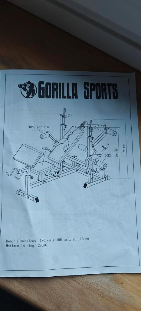 Gorilla Sports press bench - Complete Set, Sport en Fitness, Fitnessapparatuur, Zo goed als nieuw, Krachtstation, Armen, Benen