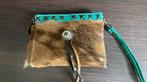 PH&T Toilettasje Clutch bruin met turquoise, Sieraden, Tassen en Uiterlijk, Ogen, Bruin, Ophalen of Verzenden, Zo goed als nieuw