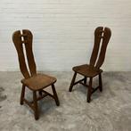 Vintage brutalist de Puydt stoelen eiken hout, Huis en Inrichting, Stoelen, Ophalen, Gebruikt, Bruin, Vijf, Zes of meer stoelen