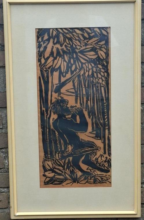 Notenboom (1906-1987). Sign.  Houtgravure. 'PAN'. '6O. 42/70, Antiek en Kunst, Kunst | Etsen en Gravures, Ophalen