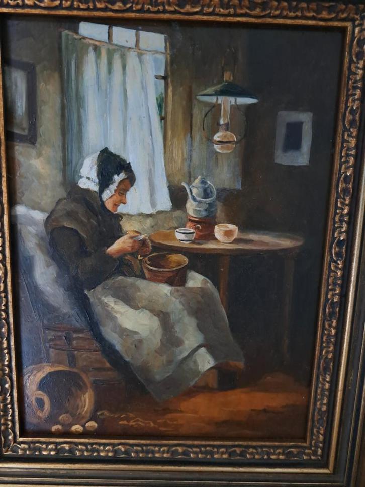 Olieverfschilderij op paneel met lijst, Antiek en Kunst, Kunst | Schilderijen | Klassiek, Ophalen of Verzenden