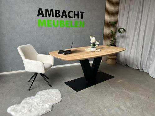 deens ovale eiken tafel  + metalen onderstel + behandeling, Huis en Inrichting, Tafels | Eettafels, Nieuw, Ovaal, Eikenhout, Ophalen of Verzenden