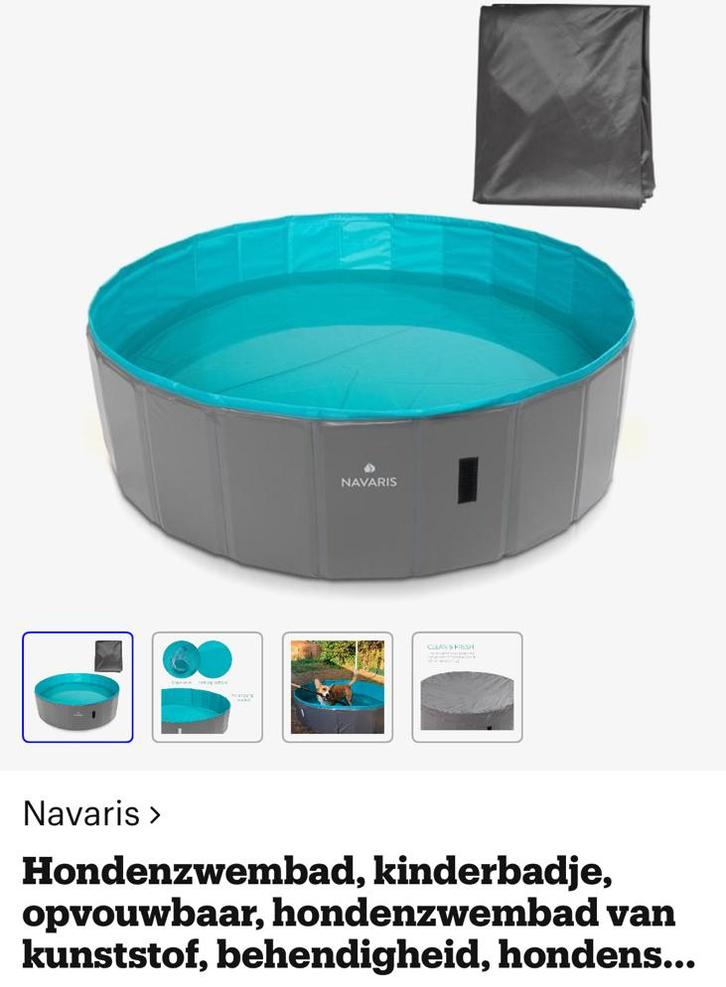 Navaris hondenzwembad 160cm diameter, 30cm hoog grijs/petrol, Dieren en Toebehoren, Honden-accessoires, Nieuw, Ophalen of Verzenden