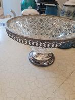 Vintage glazen schaal op verzilverde voet geslepen glas, Ophalen of Verzenden