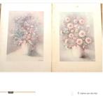 2 Roze Aquarel Boeketten Bloemen Italy Milan Vintage, Antiek en Kunst, Ophalen of Verzenden