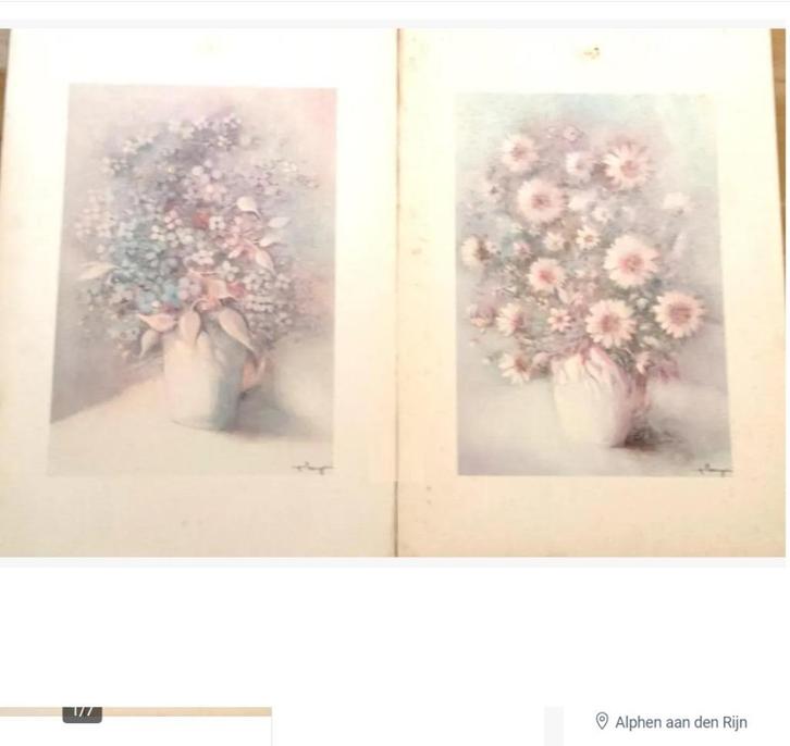 2 Roze Aquarel Boeketten Bloemen Italy Milan Vintage, Antiek en Kunst, Kunst | Schilderijen | Klassiek, Ophalen of Verzenden