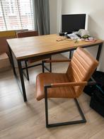 Eetkamerstoelen 4x Ruben cognac glad leer, Industrieel, Vier, Leer, Bruin