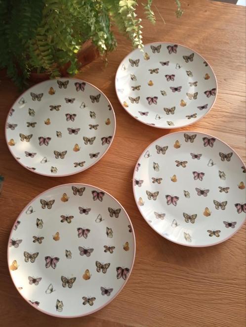 Clayre & Eef ontbijt bordjes, wit en vlinders, Huis en Inrichting, Keuken | Servies, Nieuw, Bord(en), Overige stijlen, Porselein