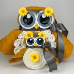 Luiertaart uil Luieruil jongen meisje oker geel grijs, Ophalen of Verzenden, Nieuw, Kraamcadeau