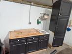 Houten Keuken met Marmerblad, Huis en Inrichting, Keuken | Complete keukens, Gebruikt, Blauw, Graniet of Steen, Enkelwandige keuken