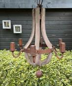 Kroonluchter 6-lamps hanglamp stoer roest hout landelijk, Ophalen, Gebruikt, Hout