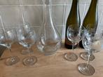 Vintage retro geslepen glazen karaf met 6 wijnglazen, Ophalen of Verzenden