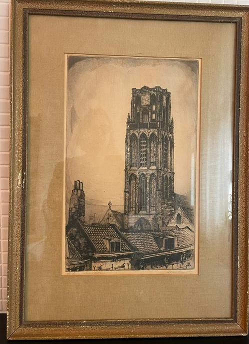 Ets Laurenskerk, Rotterdam - van Munster ,jaren 20-30, Antiek en Kunst, Kunst | Etsen en Gravures, Ophalen of Verzenden