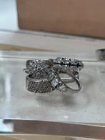 Lot Zilveren ringen met strass en lab diamanten, Gebruikt, Ophalen of Verzenden, 17 tot 18, Dame