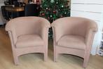 2x Suede fauteuils / kuipfauteuils – taupe – nette staat, Huis en Inrichting, Fauteuils, Ophalen, Overige materialen, Minder dan 75 cm