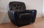 Vintage Fauteuil Design Zwart, Huis en Inrichting, 75 tot 100 cm, Leer, Ophalen of Verzenden, 75 tot 100 cm