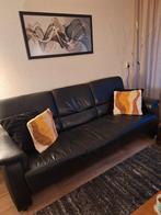 Zwart leren bank, Huis en Inrichting, Banken | Bankstellen, Ophalen of Verzenden, Gebruikt, 75 tot 100 cm, 200 tot 250 cm