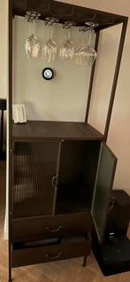 Metalen Wandkast / Wijnkast met Wijnglazen Rek en Lades, Antiek en Kunst, Antiek | Meubels | Kasten, Ophalen of Verzenden