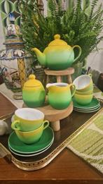 Retro Geel Groen Servies - Theepot, Roomstel, Kop & Schotels, Ophalen of Verzenden