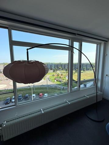 Statement Arc Floor Lamp with Pink Fabric Shade  beschikbaar voor biedingen