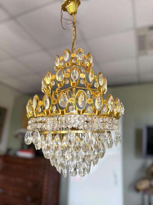 Originele Palwa Kroonluchter ca. 1970, Huis en Inrichting, Lampen | Kroonluchters, Gebruikt, Glas, Metaal, Ophalen of Verzenden