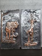 2 koperen afrikaanse schilderijen, Ophalen of Verzenden