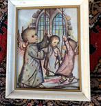 Schilderijtje Kinderen klokken luiden engeltje 15,5 bij 19,5, Minder dan 50 cm, Gebruikt, Ophalen of Verzenden, Schilderij