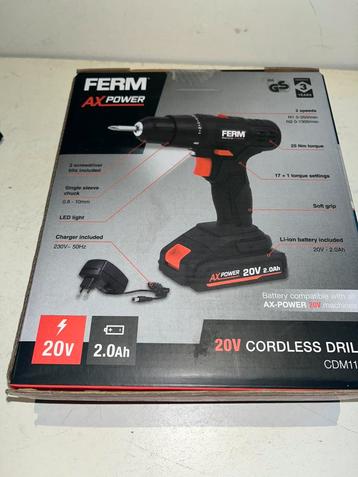 FERM CDM 1191 20V Accu Schroefboormachine 2Ah accu beschikbaar voor biedingen