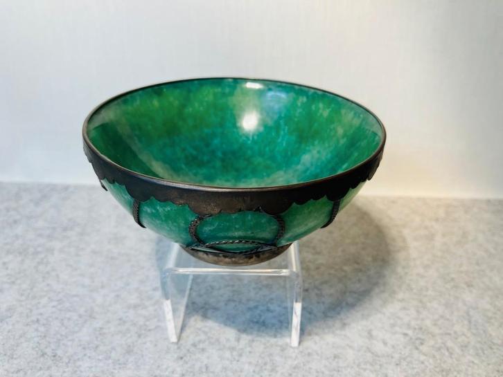 Chinese Zilver en  Jade schaal ca 1900 Qing draak feniks, Antiek en Kunst, Antiek | Schalen, Ophalen of Verzenden