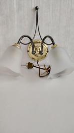 koperen hanglampje, met 2 twee glazen kapjes, Antiek en Kunst, Ophalen of Verzenden