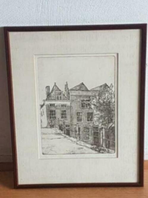 ets Leiden Vliet met Molensteegbrug Petrus Cornelis de Boer, Antiek en Kunst, Kunst | Etsen en Gravures, Ophalen