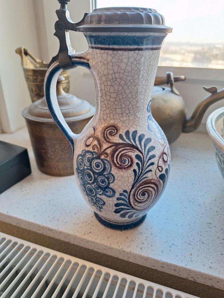 Vintage Handarbeit Kan met Tinnen Deksel, Antiek en Kunst, Antiek | Vazen, Ophalen of Verzenden