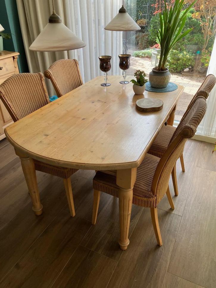 Grenen eettafel met 4 Loom stoelen.             159 x 90 cm., Huis en Inrichting, Tafels | Eettafels, Gebruikt, 50 tot 100 cm