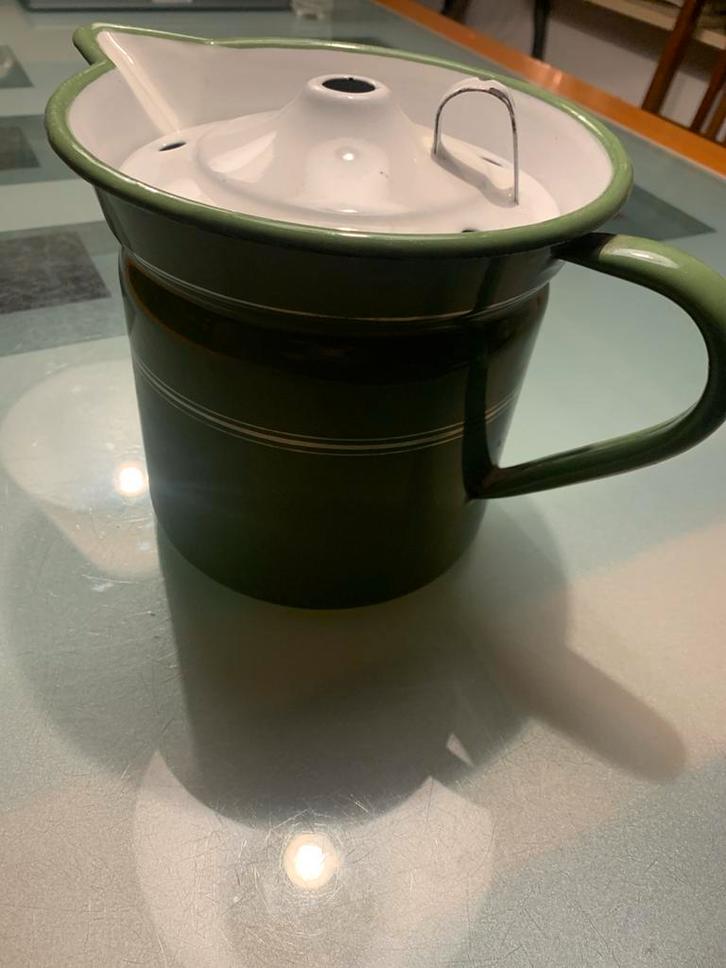 Vintage Melkkoker - Groen Emaille, Antiek en Kunst, Antiek | Emaille, Ophalen of Verzenden