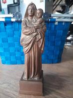 Antieke metalen Maria met kind beeld verbronst gesigneerd, Antiek en Kunst, Antiek | Religie, Ophalen of Verzenden