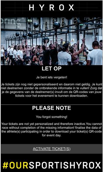 Hyrox maastricht dames single ticket 19 september beschikbaar voor biedingen