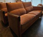 Klassieke set Bank stof/hout met 2 fauteuils/stoelen, Ophalen, Zo goed als nieuw, 75 tot 100 cm, Hout