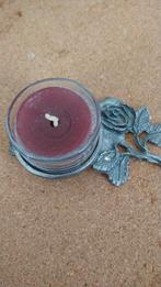 Tinnen waxinelichthouder met roos, Huis en Inrichting, Woonaccessoires | Kandelaars en Kaarsen, Overige materialen, Gebruikt, Ophalen of Verzenden