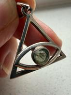 Zilveren hanger alziend oog met Moldaviet, Ophalen of Verzenden, Zo goed als nieuw, Zilver, Kruis of Symbool
