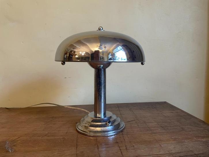 art deco 1930 Champignonlamp Tafellamp Bureaulamp Verchroomd, Antiek en Kunst, Antiek | Lampen, Ophalen of Verzenden