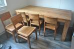 Eetkamertafel met 5 stoelen, teakhout, 200 x 100 cm, Huis en Inrichting, Complete eetkamers, Ophalen, Gebruikt, 4 tot 6 stoelen