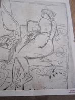 Tekening/Ets van Jan Wiegers "Vrouwelijk naakt "., Antiek en Kunst, Ophalen of Verzenden